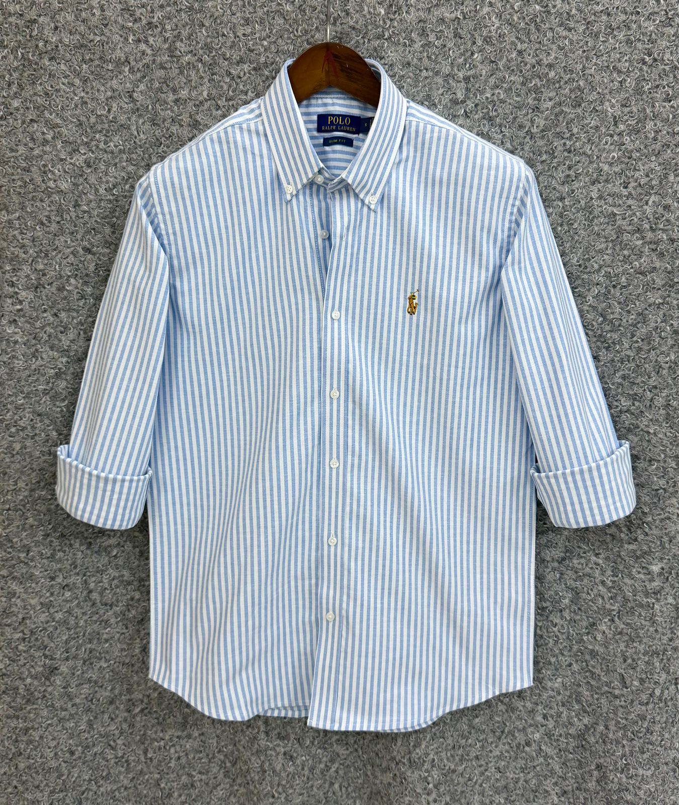 Ralph Lauren Polo Slim Fit Sky Blue Striped Oxford Shirt