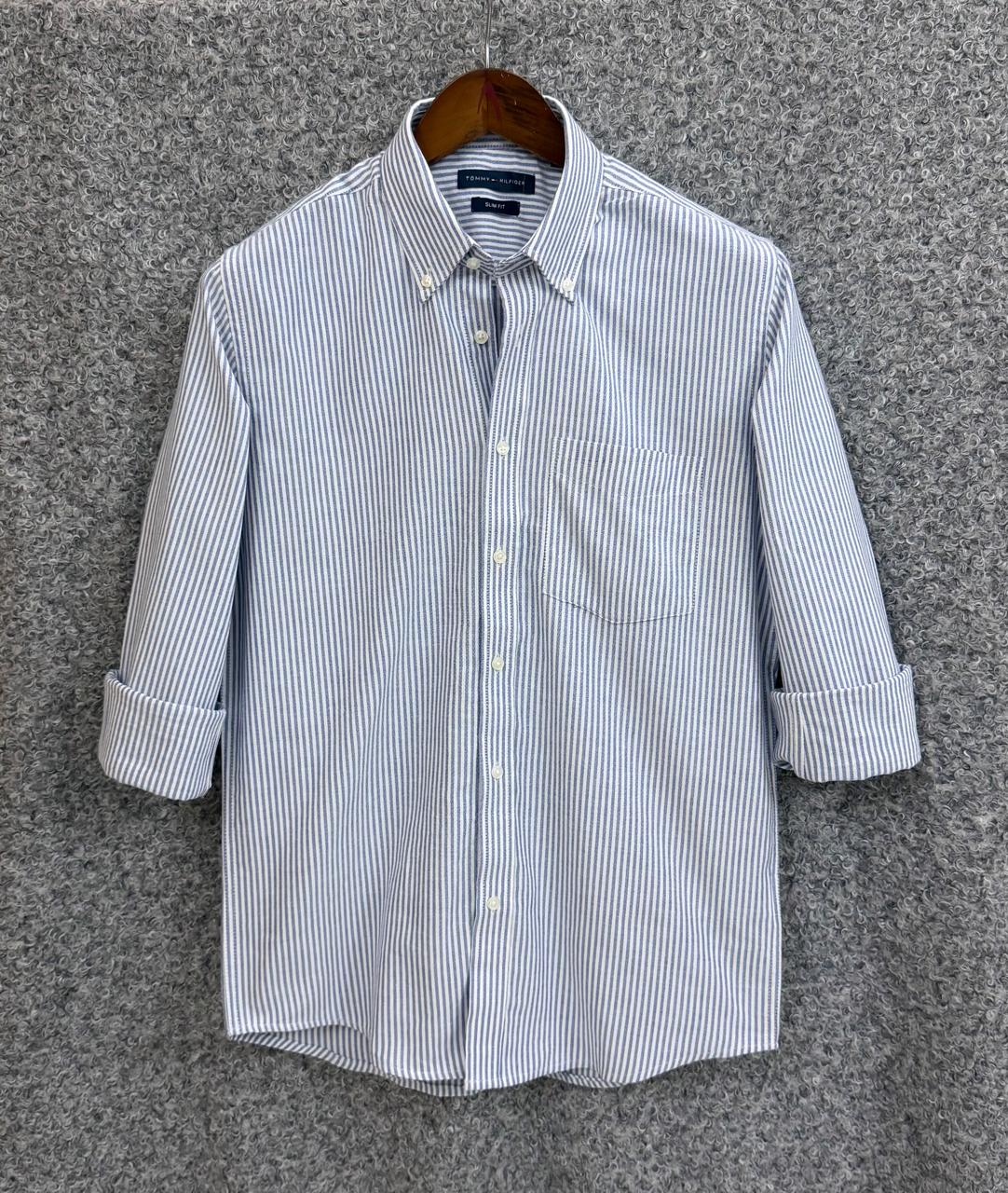 Tommy Hilfiger Slim Fit Blue Striped Oxford Shirt