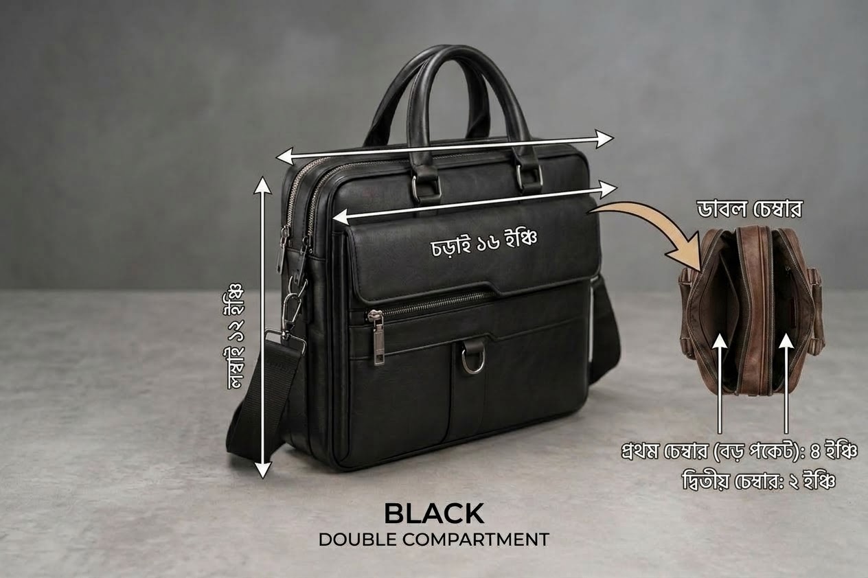 premium artificial leather bag 16"/12"/6" Black colour Double Chember....(Code 612) ঢাকা সিটিতে ৭০, বাইরে ১৩০ টাকা কুরিয়ার চার্জ প্রযোজ্য