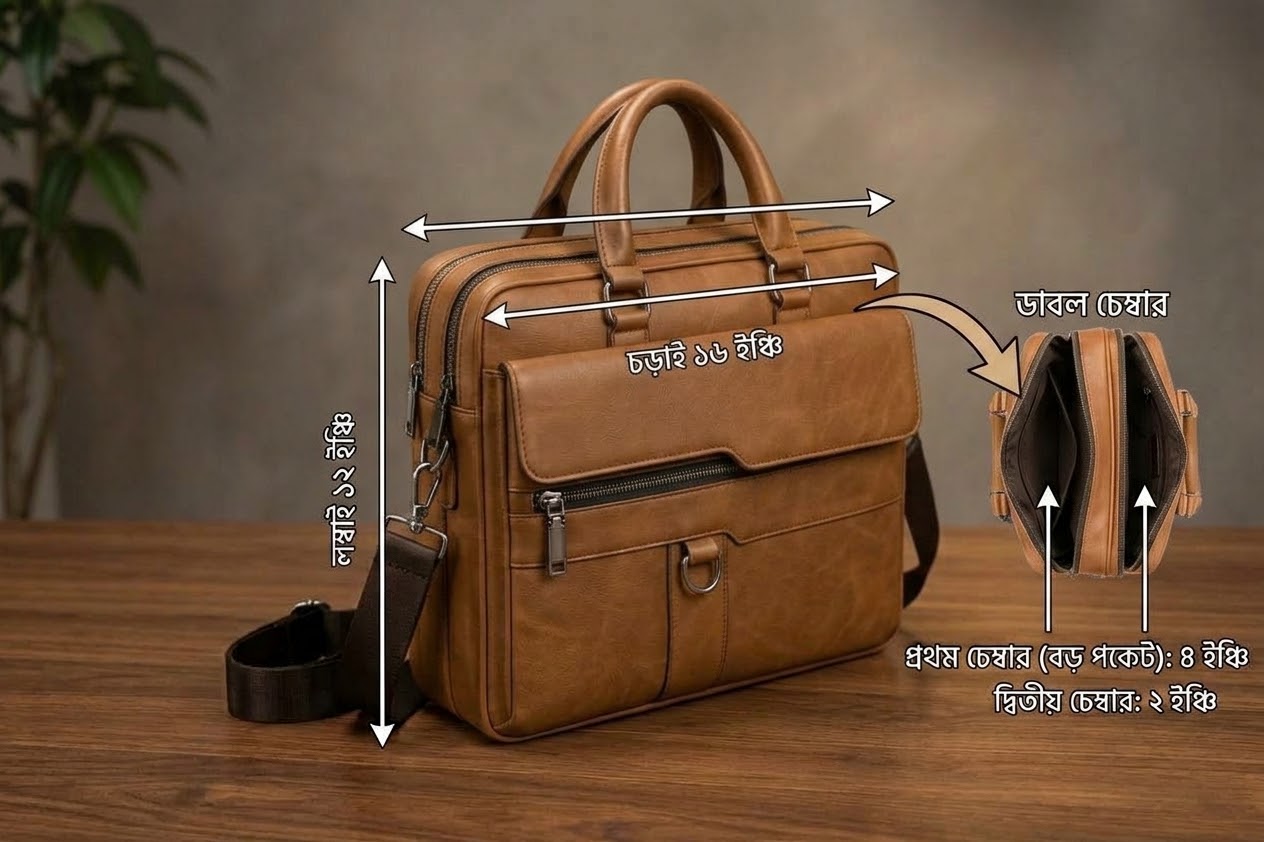 premium artificial leather bag 16"/12"/6" Brown colour Double Chember....(Code 613) ঢাকা সিটিতে ৭০, বাইরে ১৩০ টাকা কুরিয়ার চার্জ প্রযোজ্য