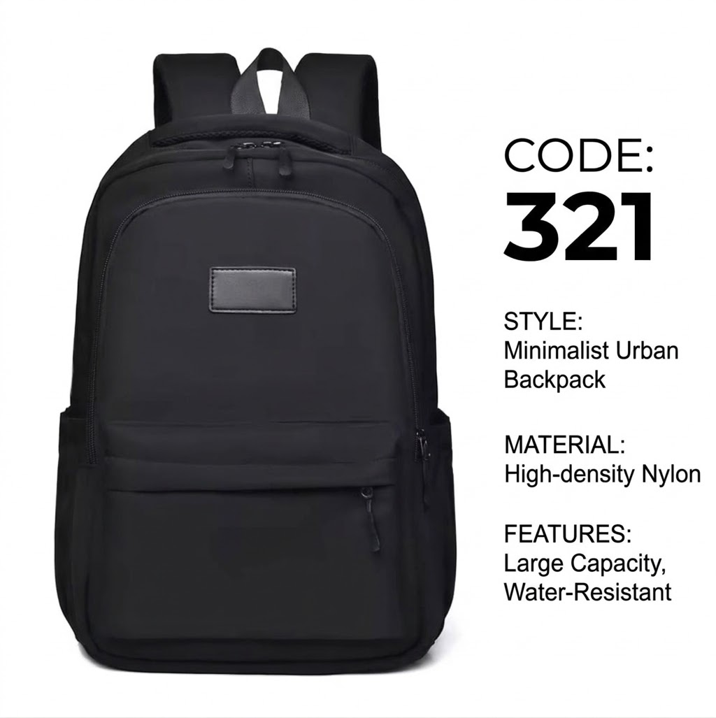 Stylish backpack (black).. (Code 321).. ঢাকা সিটিতে ৭০, বাইরে ১৩০ টাকা কুরিয়ার চার্জ প্রযোজ্য
