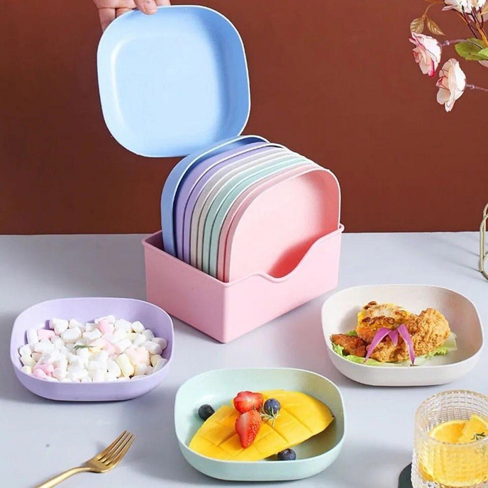 10 Pcs Colorful Square Plate Set with Stand – Multi-Function Breakfast & Snack Serving Plates_img_3