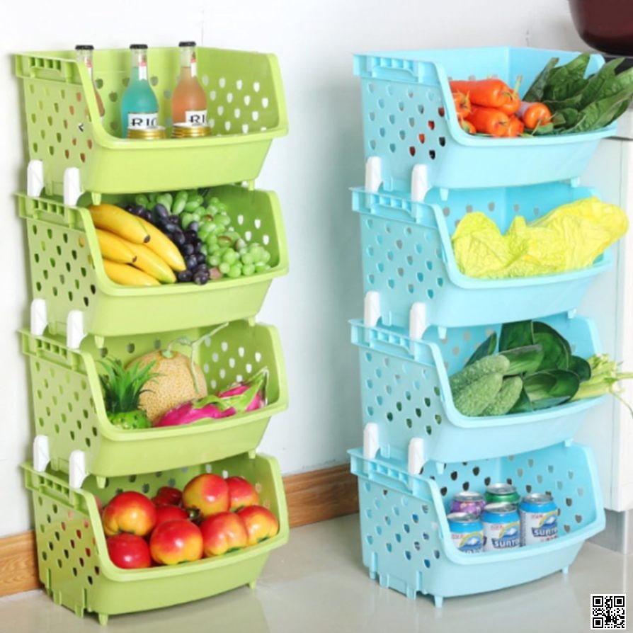 4 Tier Plastic Kitchen Storage Rack with Wheels – Multipurpose Vegetable & Fruit Organizer_img_1