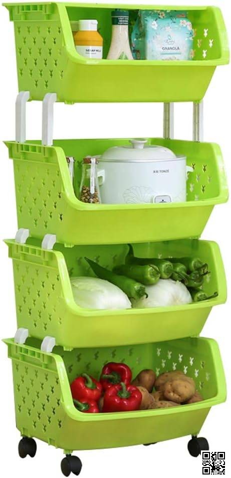 4 Tier Plastic Kitchen Storage Rack with Wheels – Multipurpose Vegetable & Fruit Organizer_img_2