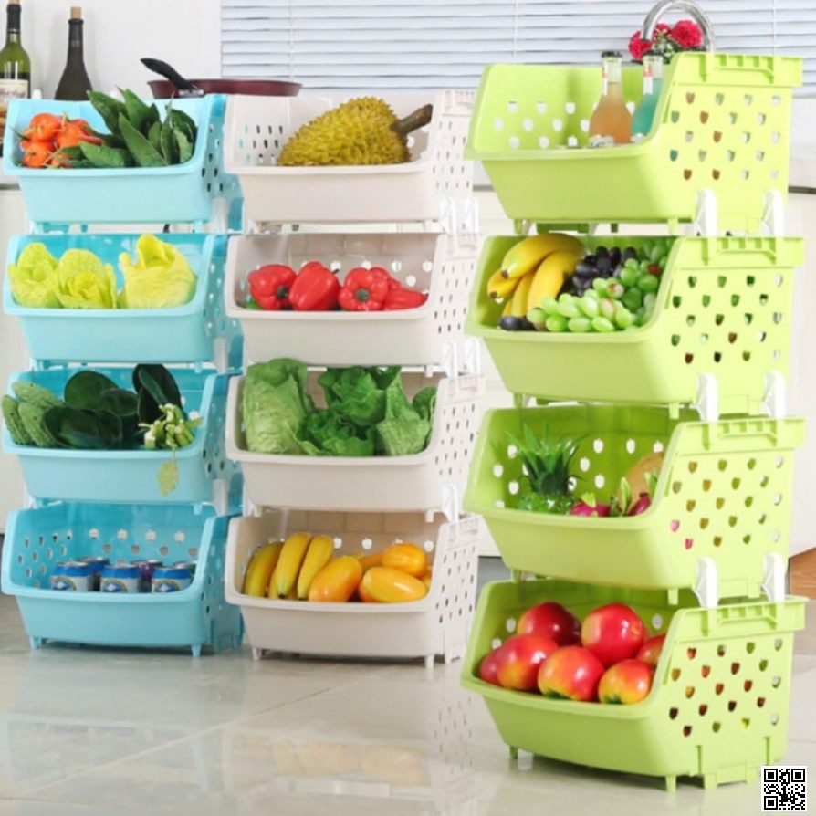 4 Tier Plastic Kitchen Storage Rack with Wheels – Multipurpose Vegetable & Fruit Organizer_img_5