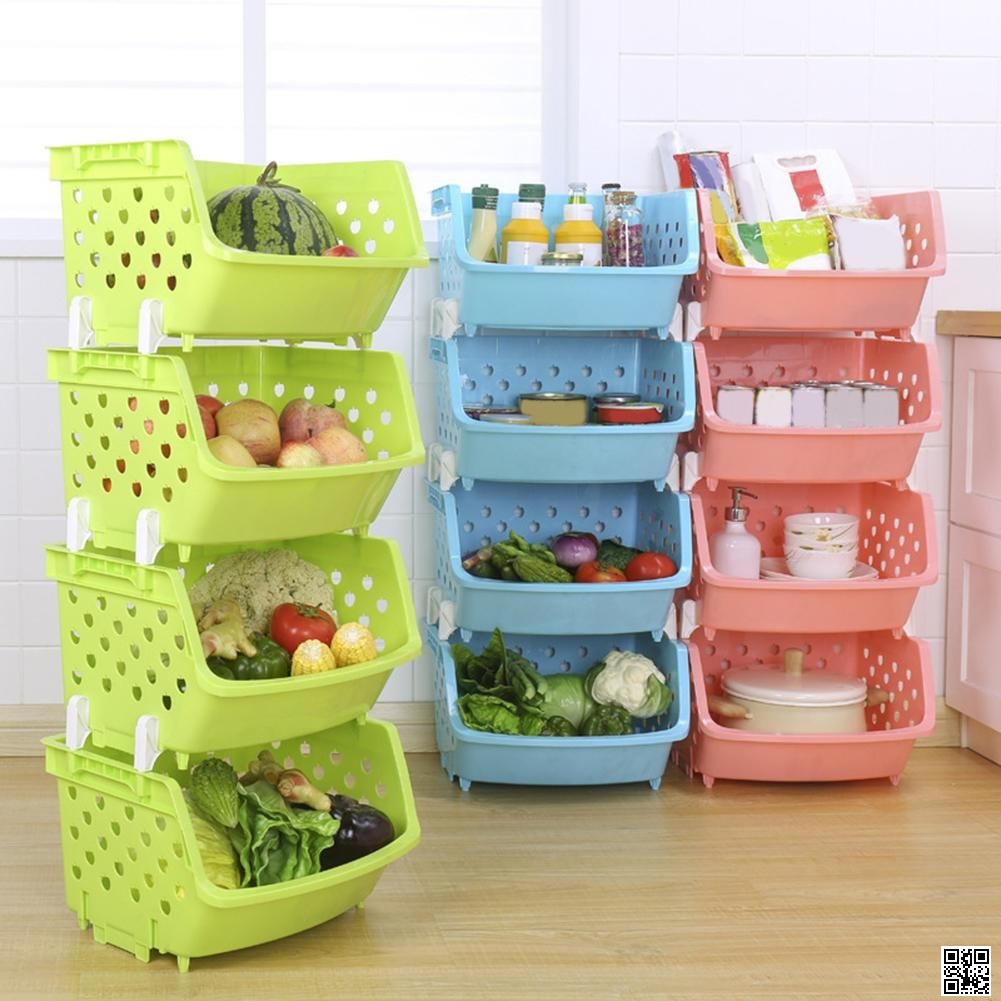 4 Tier Plastic Kitchen Storage Rack with Wheels – Multipurpose Vegetable & Fruit Organizer_img_7
