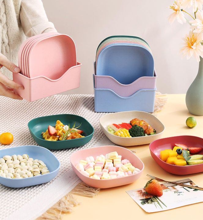 10 Pcs Colorful Square Plate Set with Stand – Multi-Function Breakfast & Snack Serving Plates_img_2