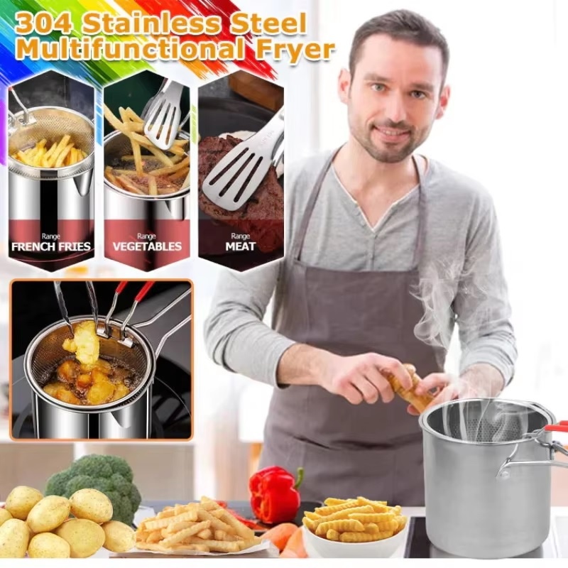 Stainless Steel Deep Fryer Pot with Strainer Basket – Small Frying Pan for Home Cooking_img_3