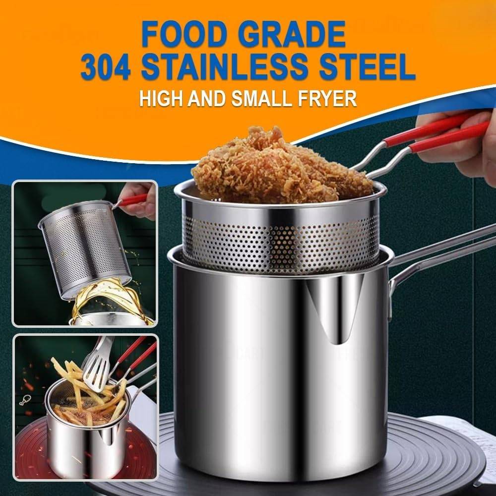 Stainless Steel Deep Fryer Pot with Strainer Basket – Small Frying Pan for Home Cooking_img_1