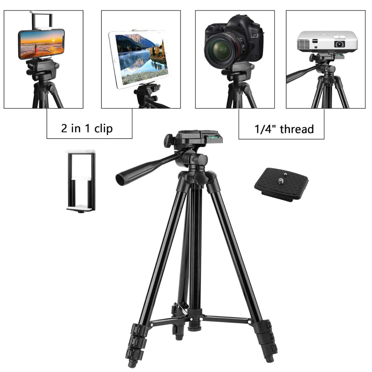 380A Aluminum Tripod Stand for Mobile Phones & DSLR Camera – 360° Adjustable Lightweight Camera Tripod