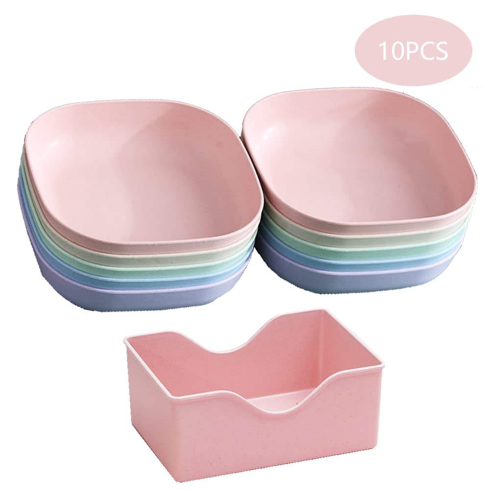 10 Pcs Colorful Square Plate Set with Stand – Multi-Function Breakfast & Snack Serving Plates_img_0