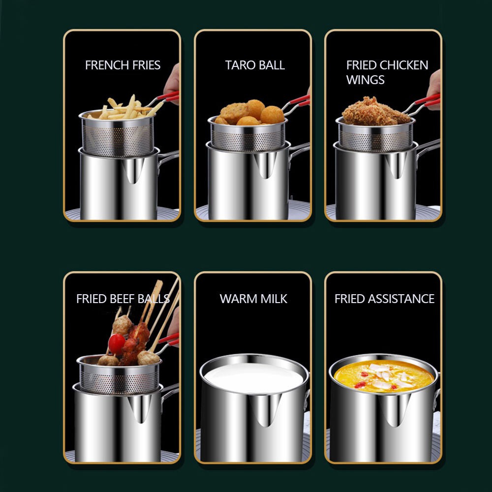Stainless Steel Deep Fryer Pot with Strainer Basket – Small Frying Pan for Home Cooking_img_2