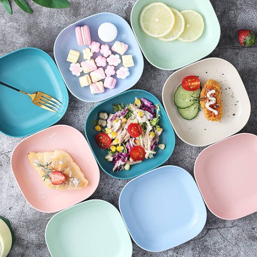 10 Pcs Colorful Square Plate Set with Stand – Multi-Function Breakfast & Snack Serving Plates_img_1