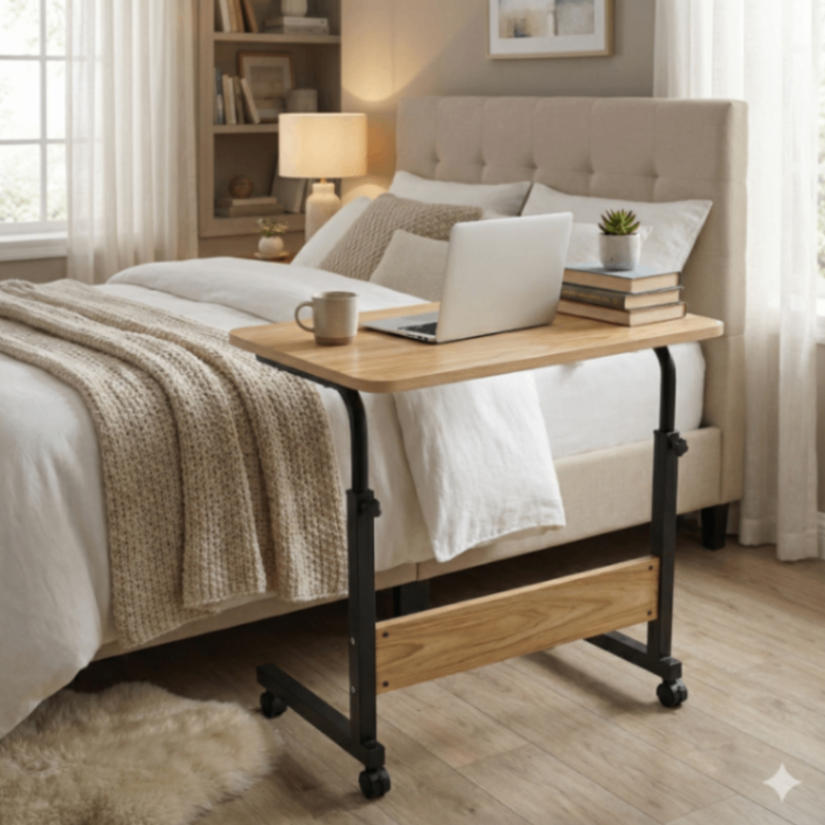 Height Adjustable Portable Laptop Table with Wheels – Sofa & Bedside Study Desk_img_4