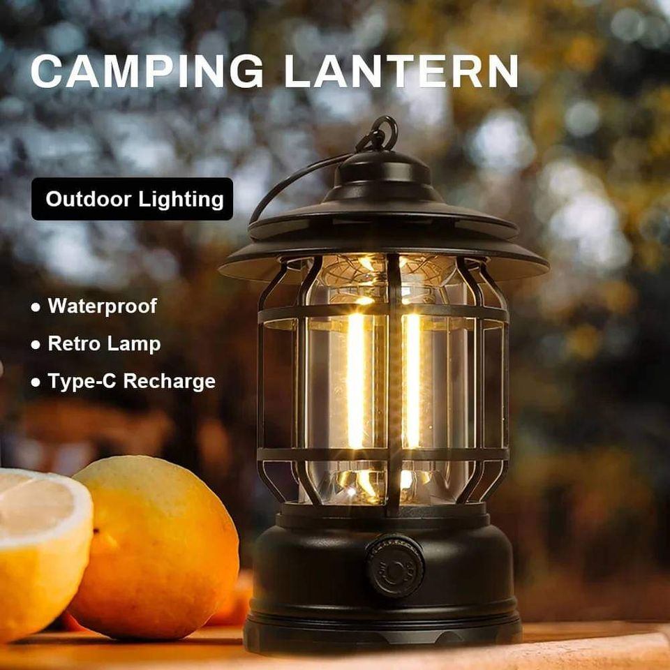 “Retro USB Rechargeable Portable Camping Lantern – Waterproof LED Light for Outdoor & Home Decor