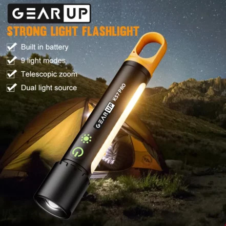 GearUP K57 PRO 5000mAh Rechargeable High Power LED Flashlight with COB Side Light