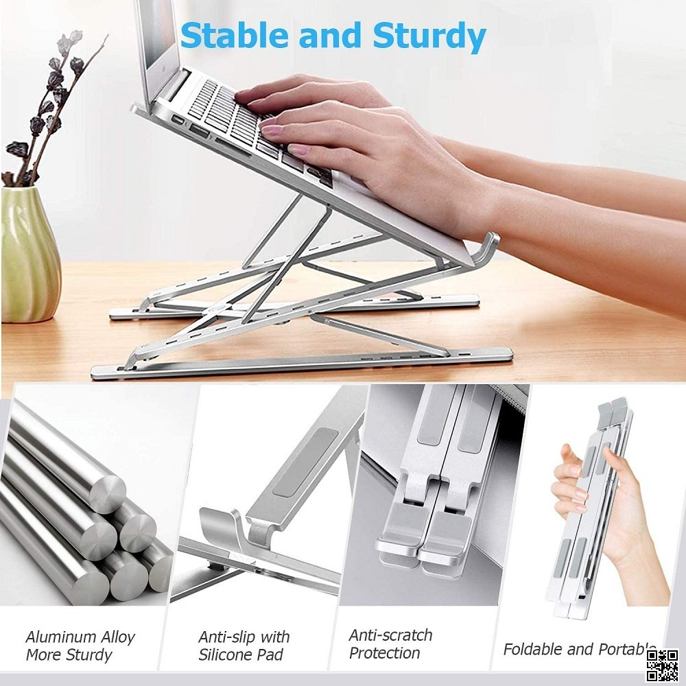 Aluminum Adjustable Laptop Stand for 10–17 Inch Laptops, Tablets & Notebooks – Multi-Angle Ergonomic Desk Stand