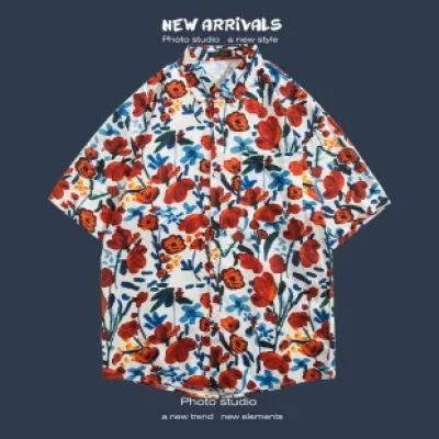 🌺 Hawaiian Short-Sleeved Floral Shirt ✨ Hong Kong Style | Korean Trendy Look | Retro Fashion 👫 Men & Women Couple Tops_img_20