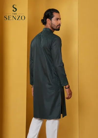 Premium Dark Green Embroidered Punjabi | THE SENZO_img_1