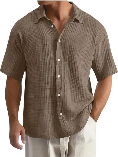 Temu2025 New Cross-Border Large Size Shirt Embroidered Men's Loose Cotton Short-Sleeved Lapel Shirt_img_1