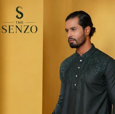 Premium Dark Green Embroidered Punjabi | THE SENZO_img_3