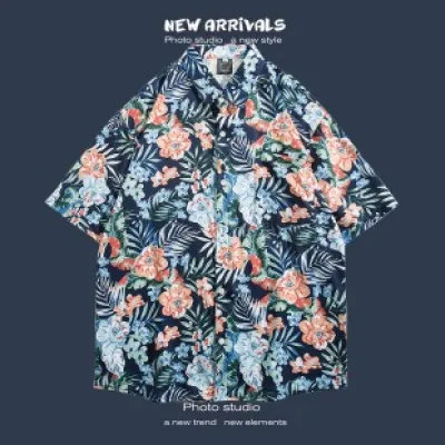 🌺 Hawaiian Short-Sleeved Floral Shirt ✨ Hong Kong Style | Korean Trendy Look | Retro Fashion 👫 Men & Women Couple Tops_img_11