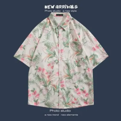 🌺 Hawaiian Short-Sleeved Floral Shirt ✨ Hong Kong Style | Korean Trendy Look | Retro Fashion 👫 Men & Women Couple Tops_img_23