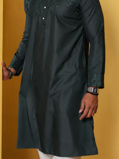 Premium Dark Green Embroidered Punjabi | THE SENZO_img_2