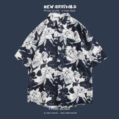🌺 Hawaiian Short-Sleeved Floral Shirt ✨ Hong Kong Style | Korean Trendy Look | Retro Fashion 👫 Men & Women Couple Tops_img_29