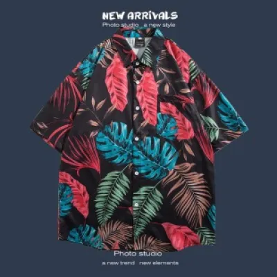 🌺 Hawaiian Short-Sleeved Floral Shirt ✨ Hong Kong Style | Korean Trendy Look | Retro Fashion 👫 Men & Women Couple Tops_img_12