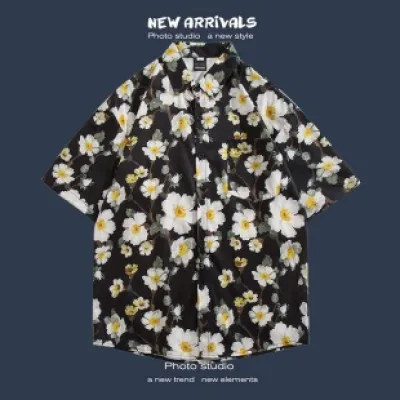 🌺 Hawaiian Short-Sleeved Floral Shirt ✨ Hong Kong Style | Korean Trendy Look | Retro Fashion 👫 Men & Women Couple Tops_img_18