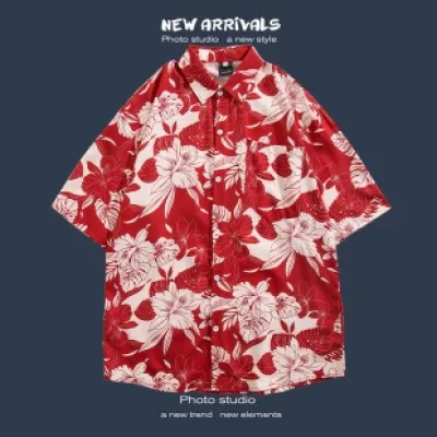 🌺 Hawaiian Short-Sleeved Floral Shirt ✨ Hong Kong Style | Korean Trendy Look | Retro Fashion 👫 Men & Women Couple Tops_img_30