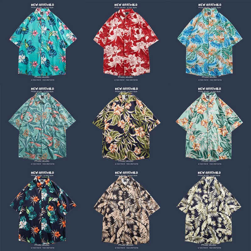 🌺 Hawaiian Short-Sleeved Floral Shirt ✨ Hong Kong Style | Korean Trendy Look | Retro Fashion 👫 Men & Women Couple Tops