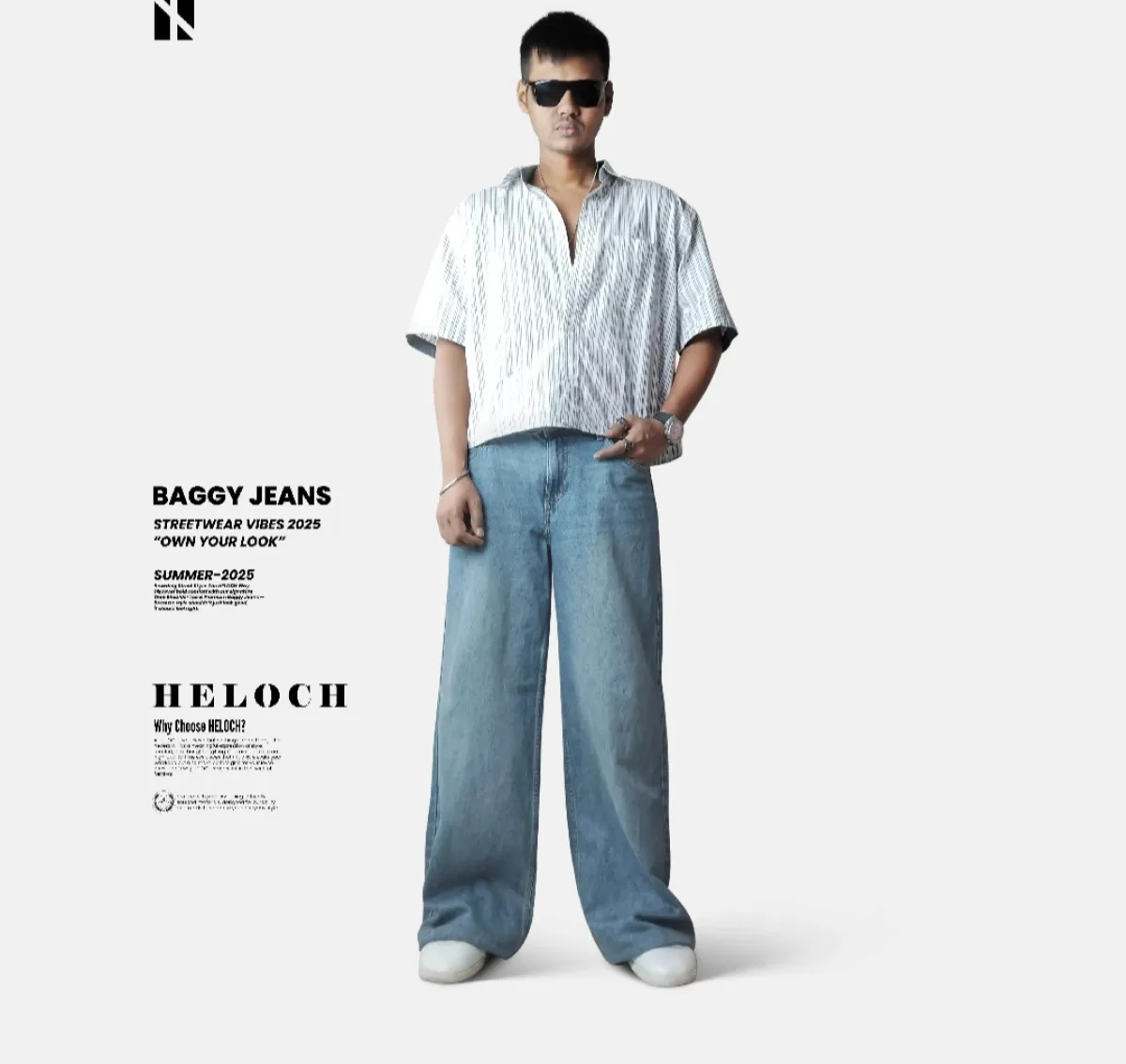 Vintage Light Blue Baggy Jeans for Men Premium Cotton Denim | Trendy Loose Fit