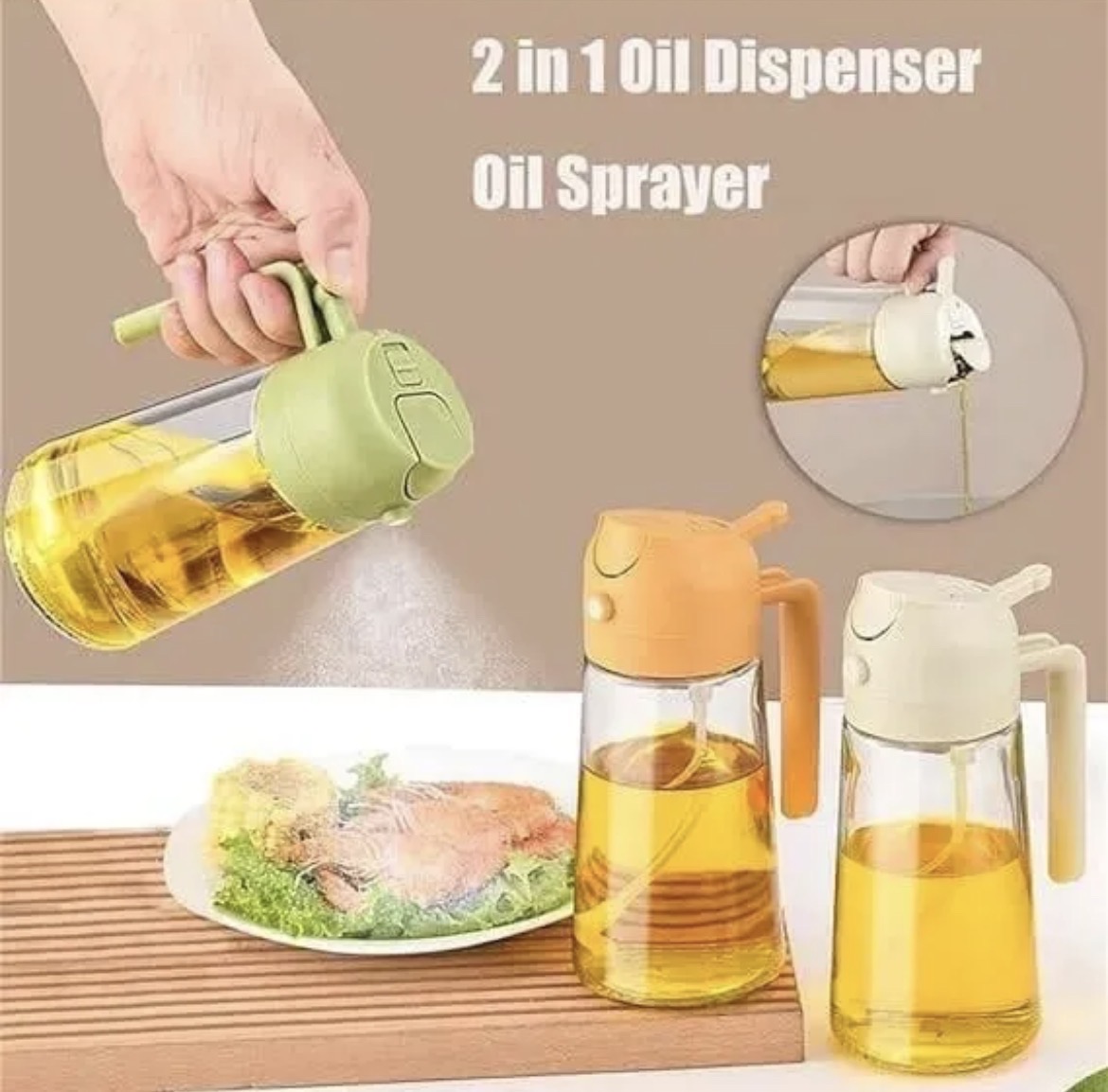 Oil Sprayer & Oil Dispenser 2-in-1 Glass Bottle Cooking for Kitchen, BBQ, Air Fryer & Salad Dressing_img_4