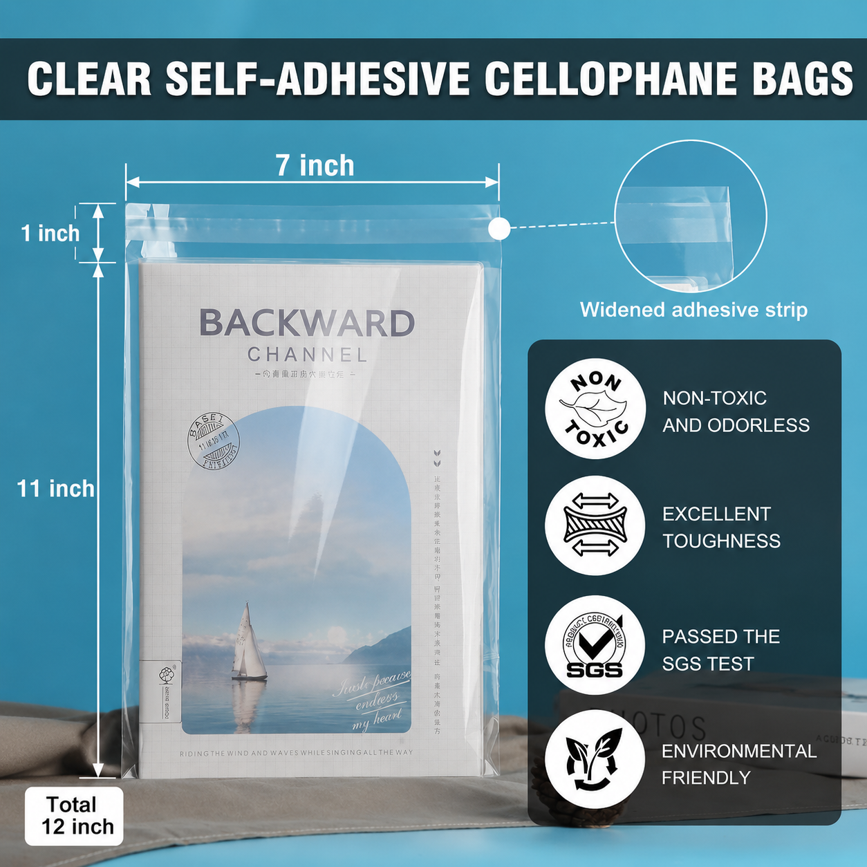 Crystal Cellophane poly adhesive poly size 7x12 inch Crystal poly Bundle of 100 pcs_img_1