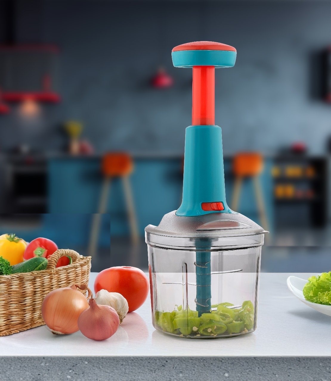 Manual Hand Push Chopper 1100ml for Vegetable & Fruit Cutting, Strong ABS Material for Long Duration_img_1