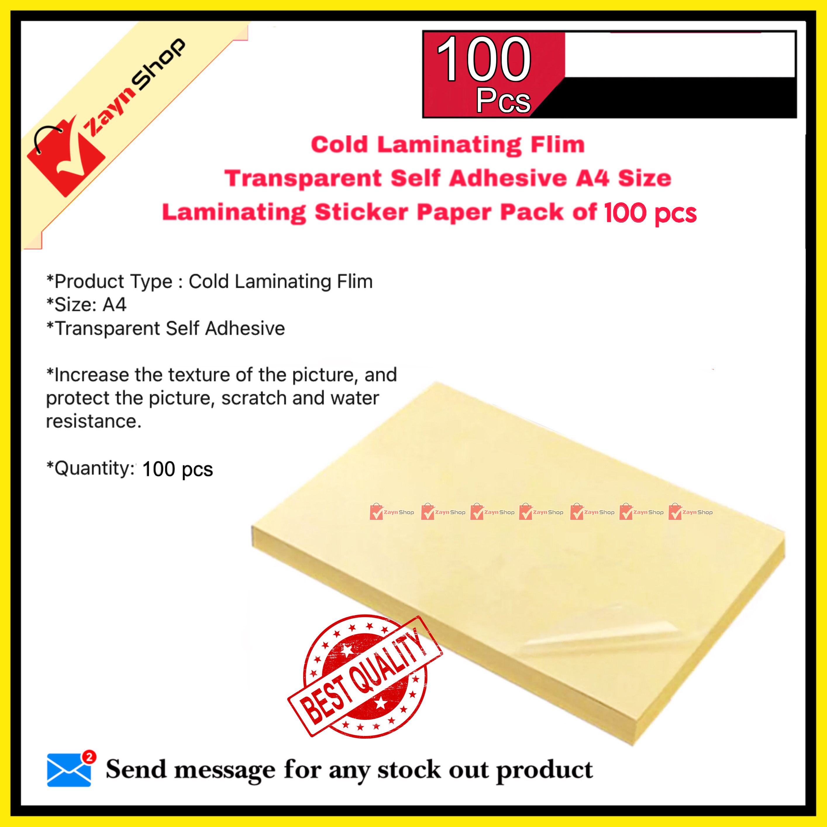 Cold Laminating Flim 100 pcs Transparent Self Adhesive A4 Size Laminating Sticker Paper_img_0