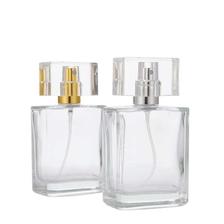 Empty 50ml Atomizer Refillable Spray Bottle Square Shape Transparent Glass 1 pcs Random color