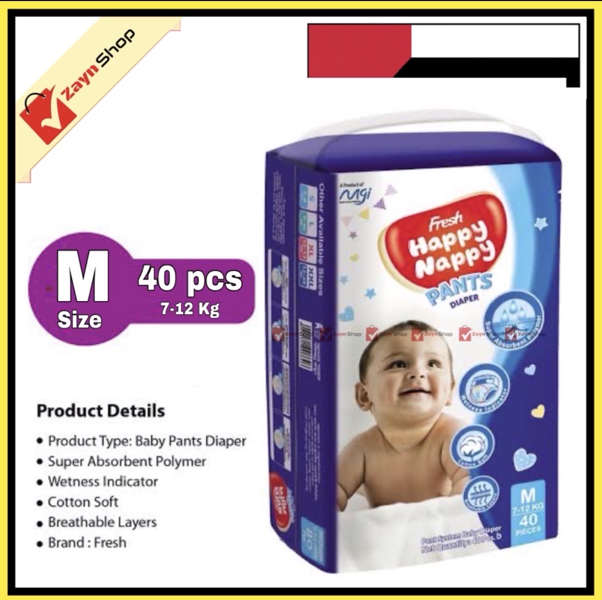 Fresh Happy Nappy Pant Diaper Size-M for 7-12 Kg 40 Pcs_img_0