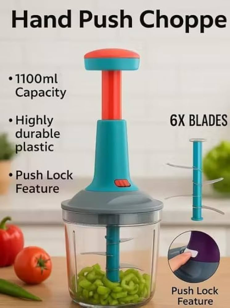 Manual Hand Push Chopper 1100ml for Vegetable & Fruit Cutting, Strong ABS Material for Long Duration_img_0