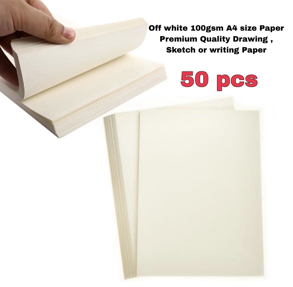 Off white 100gsm A4 size Paper Premium Quality Drawing and Sketch Paper 25 or 50 sheets_img_2