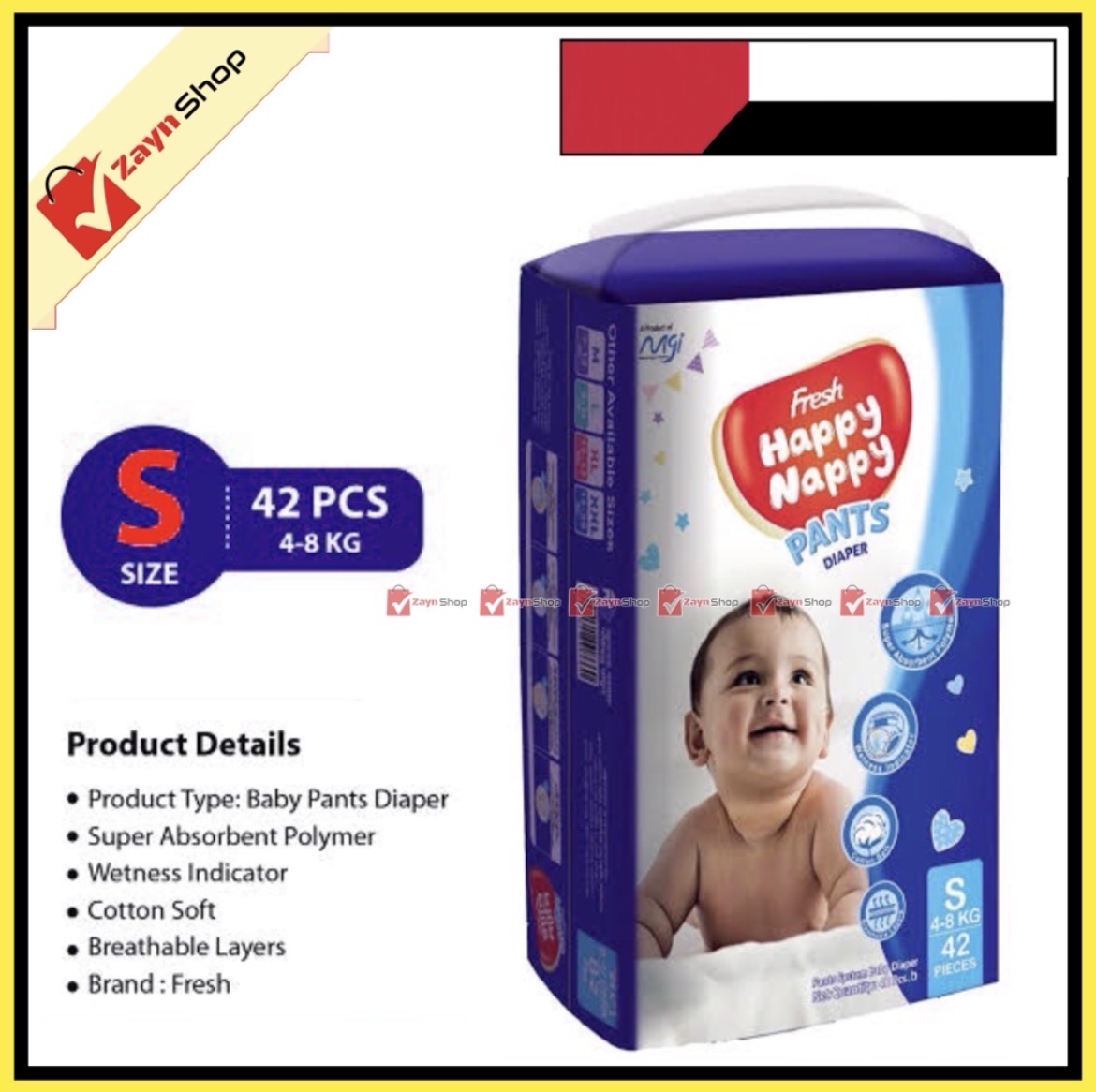 Fresh Happy Nappy Diaper 4-8 Kg S Size 42 Pcs_img_0