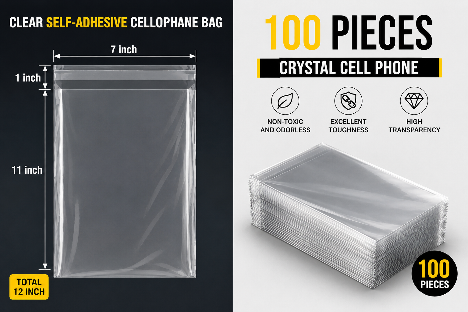 Crystal Cellophane poly adhesive poly size 7x12 inch Crystal poly Bundle of 100 pcs_img_2