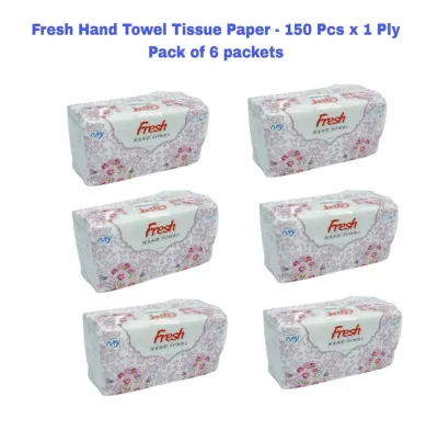 Fresh Hand Towel Tissue Paper - 150 Pcs x 1 Ply Pack of 6 packets_img_0