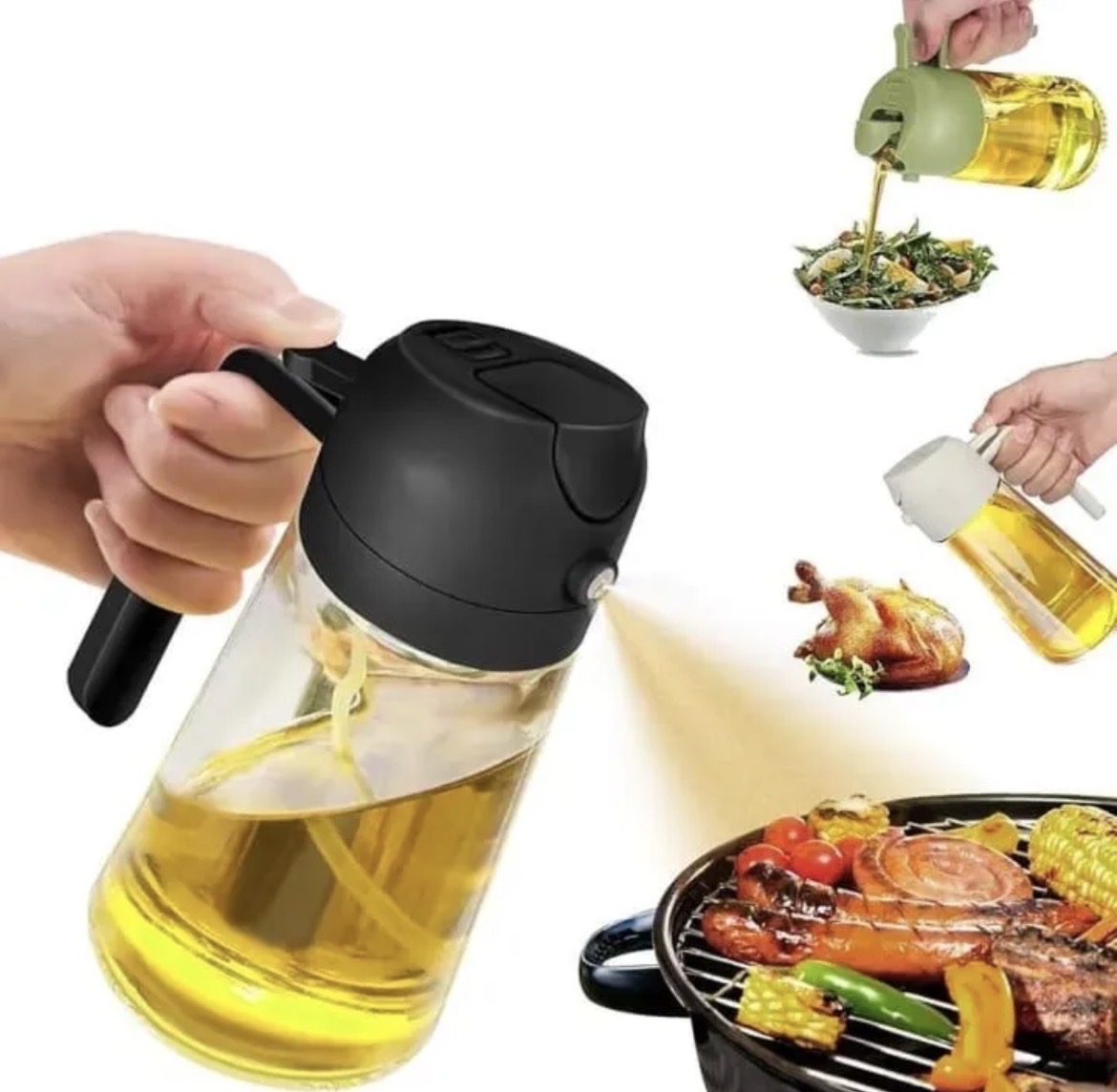 Oil Sprayer & Oil Dispenser 2-in-1 Glass Bottle Cooking for Kitchen, BBQ, Air Fryer & Salad Dressing_img_3