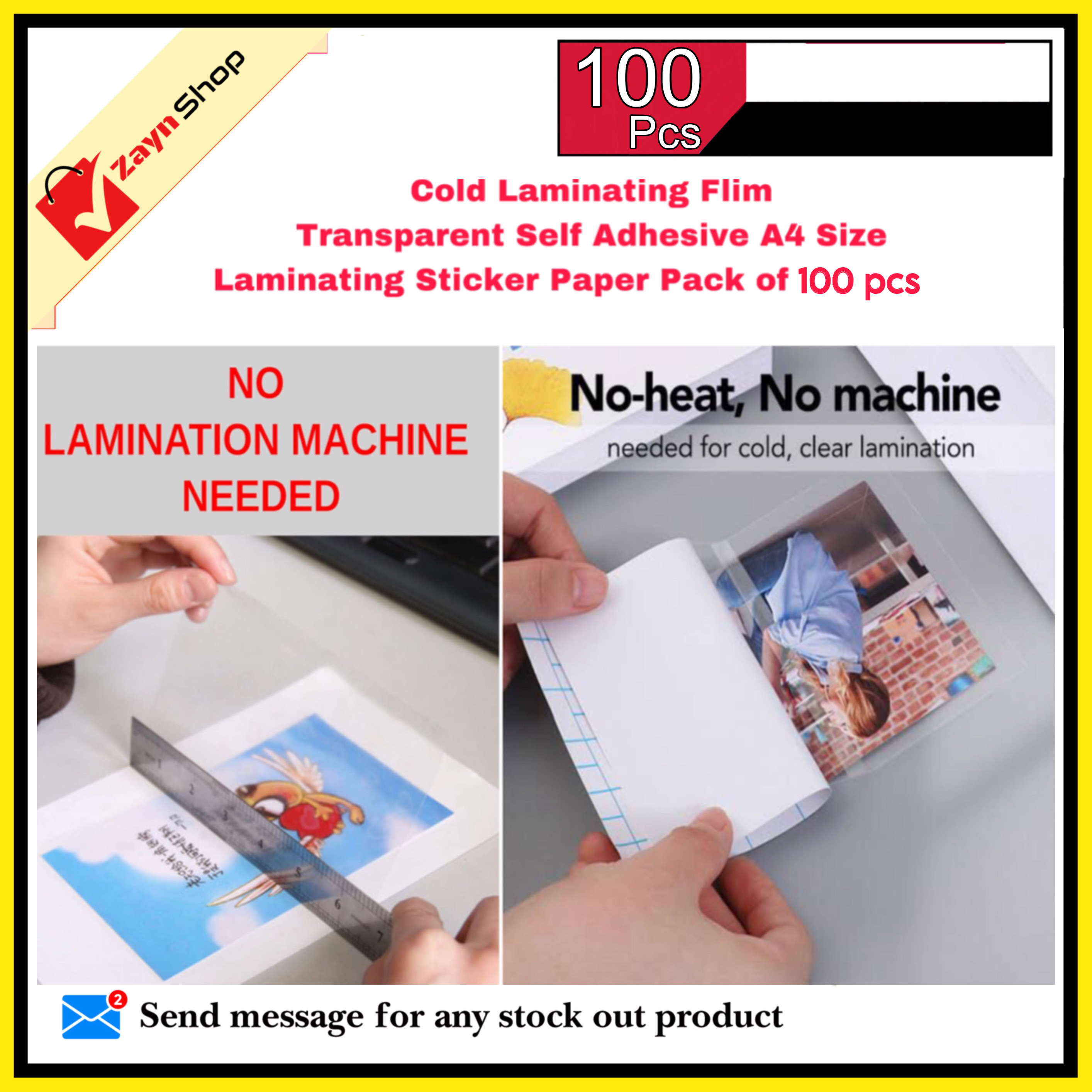 Cold Laminating Flim 100 pcs Transparent Self Adhesive A4 Size Laminating Sticker Paper_img_2