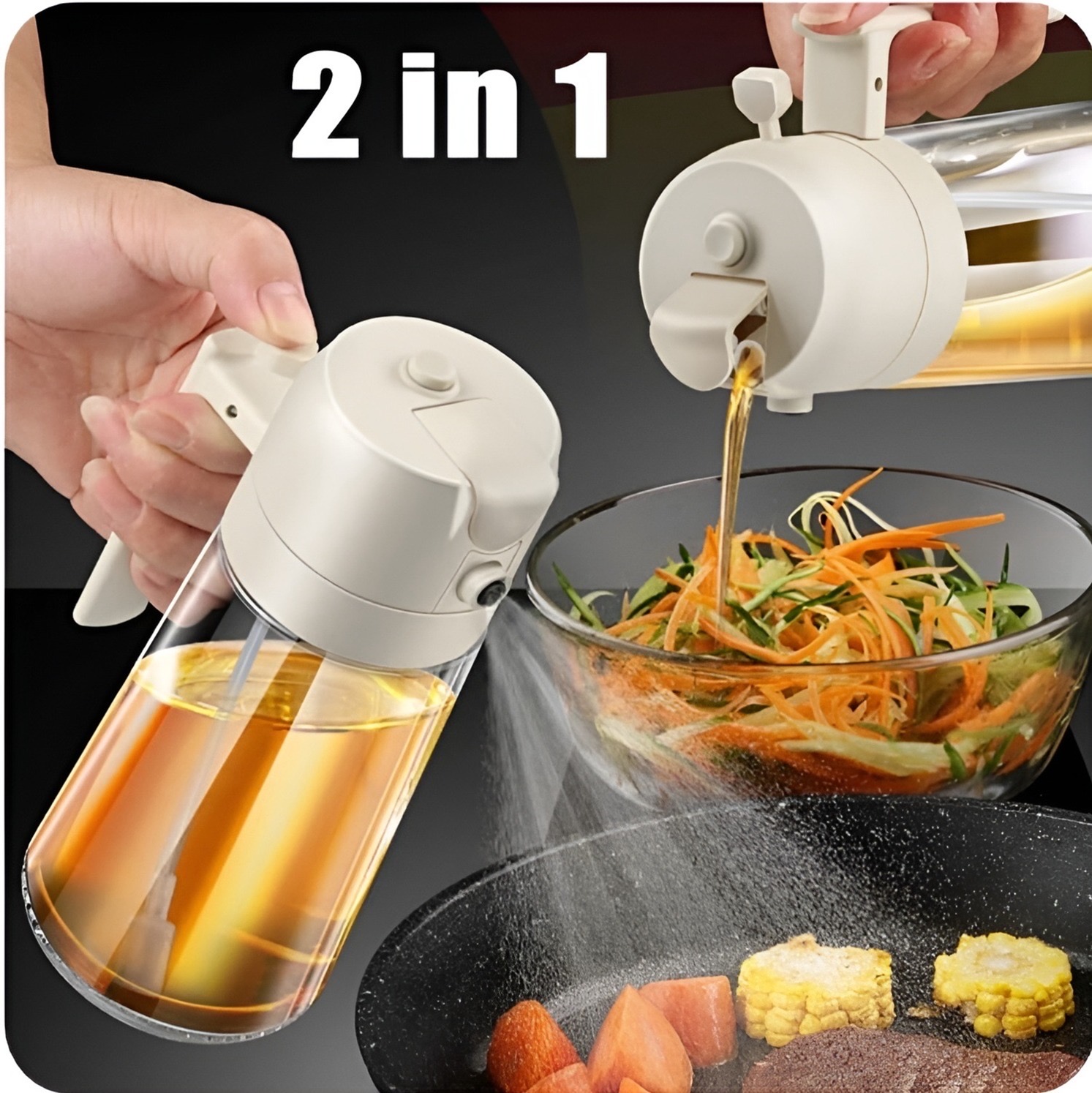 Oil Sprayer & Oil Dispenser 2-in-1 Glass Bottle Cooking for Kitchen, BBQ, Air Fryer & Salad Dressing_img_2