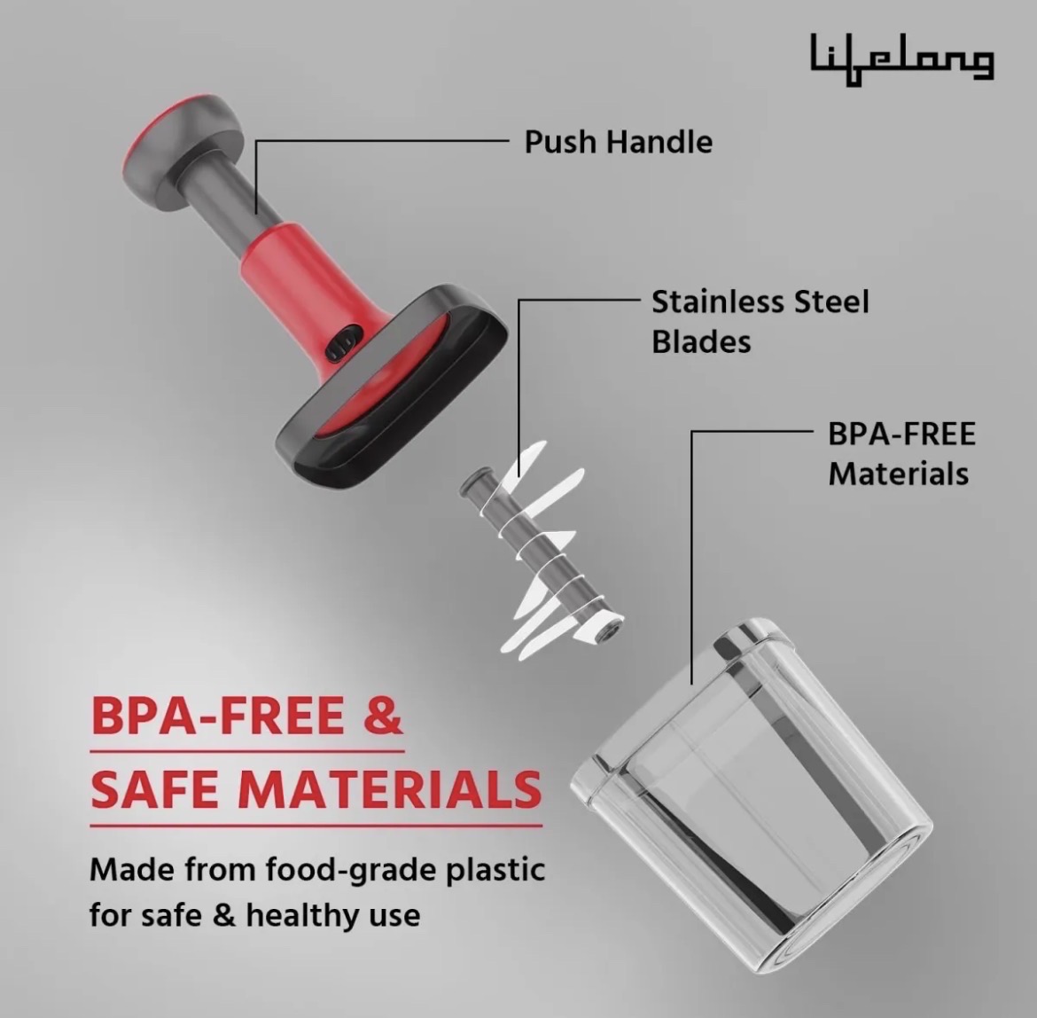 Manual Hand Push Chopper 1100ml for Vegetable & Fruit Cutting, Strong ABS Material for Long Duration_img_2