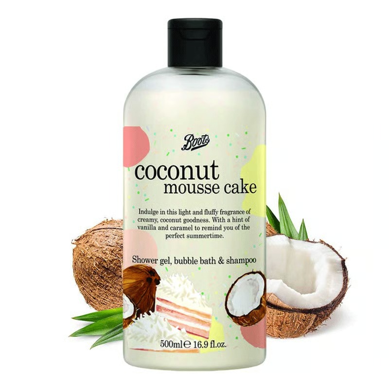Boots Coconut Mousse Cake Shower Gel, Bubble Bath & Shampoo 500ml_img_1